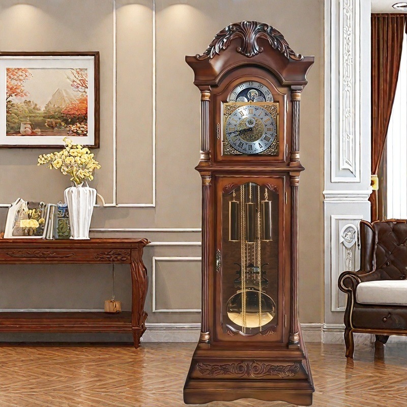 赫姆勒美式别墅级德国落地钟大气欧式客厅复古实木报时机械座立钟