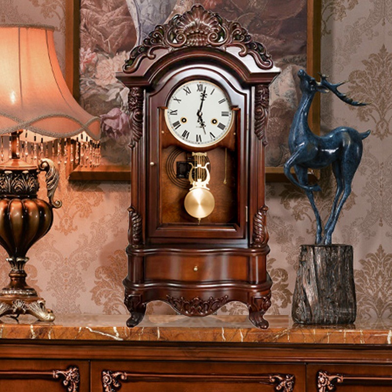 美式复古客厅座钟机械台钟中堂茶几桌面摆钟北极星机芯发条报时