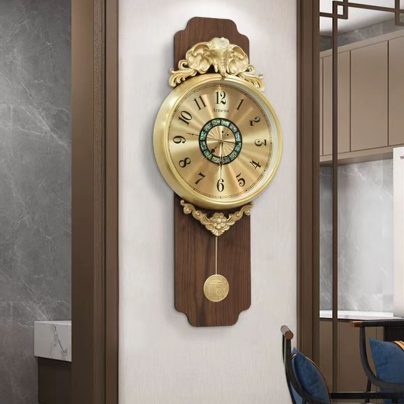 新中式现代金属钟装饰挂墙时钟简约静音挂钟家用客厅钟表壁挂式