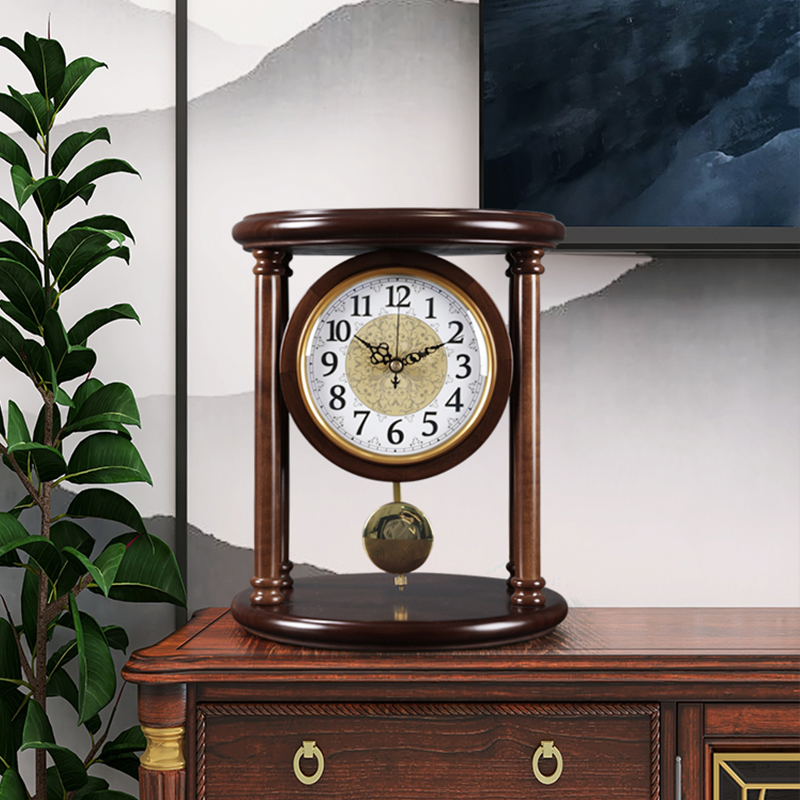 摆钟老式客厅座钟中式复古实木时钟新款机械摆台式中古风钟表摆件